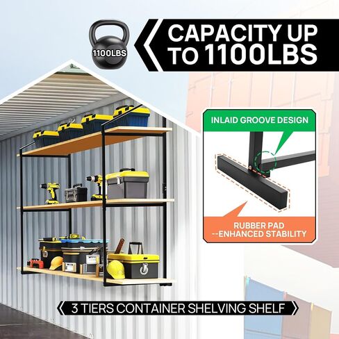 4 Pack Shipping Container Shelving Bracket with 60.5" H X 22.3" W, 3 Tiers Shipping Container Shelves-Bracket Rack with 1100 lbs Capacity - D-Ring Mount forHeavy Duty Cargo Shelves Rack in Kuwait