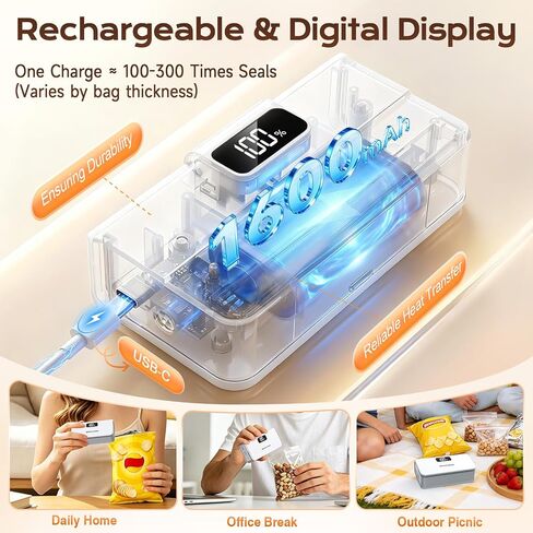 SEANCHEER Rechargeable Mini Bag Sealer, 6 Adjustable Levels Heat Sealer with Magnet & Cutter, Portable Bag Resealer for Chip, Mylar & Plastic Bags - Gift for Women Mom Wife Men Dad Husband Friends. in Kuwait