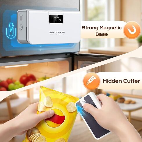 SEANCHEER Rechargeable Mini Bag Sealer, 6 Adjustable Levels Heat Sealer with Magnet & Cutter, Portable Bag Resealer for Chip, Mylar & Plastic Bags - Gift for Women Mom Wife Men Dad Husband Friends. in Kuwait
