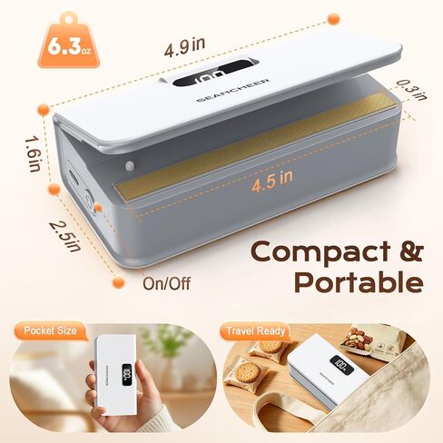 SEANCHEER Rechargeable Mini Bag Sealer, 6 Adjustable Levels Heat Sealer with Magnet & Cutter, Portable Bag Resealer for Chip, Mylar & Plastic Bags - Gift for Women Mom Wife Men Dad Husband Friends. in Kuwait