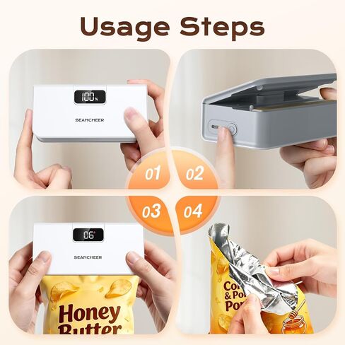 SEANCHEER Rechargeable Mini Bag Sealer, 6 Adjustable Levels Heat Sealer with Magnet & Cutter, Portable Bag Resealer for Chip, Mylar & Plastic Bags - Gift for Women Mom Wife Men Dad Husband Friends. in Kuwait