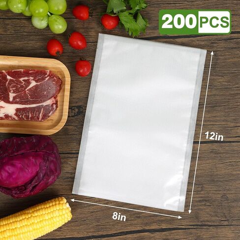 Vacuum Sealer Bags for Food, 200pcs Food Saver Seal Bags Quart 8" x 12", BPA Free Precut Commercial Grade, Puncture Resistant for Meal Prep, Sous Vide, Freezer in Kuwait