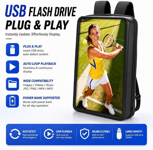21.5 Inch IP65 Waterproof Advertising Backpack, 1000nits High Brightness LCD Digital Signage Backpack, Human Walking Backpacks Digital Billboard with USB/App/CMS Input for Auto ADs Playback in Kuwait