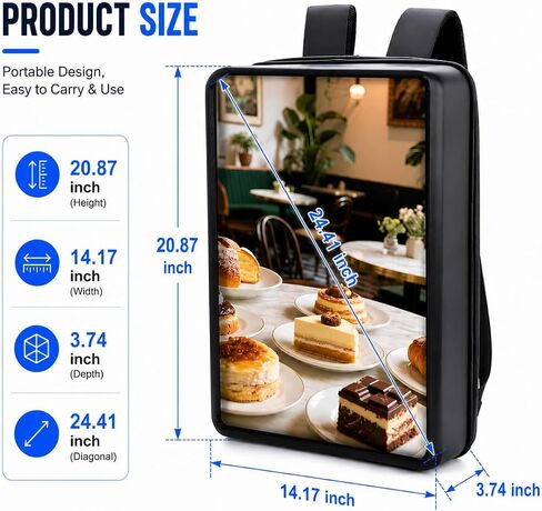 21.5 Inch IP65 Waterproof Advertising Backpack, 1000nits High Brightness LCD Digital Signage Backpack, Human Walking Backpacks Digital Billboard with USB/App/CMS Input for Auto ADs Playback in Kuwait