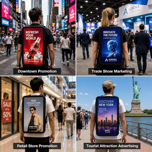 21.5 Inch IP65 Waterproof Advertising Backpack, 1000nits High Brightness LCD Digital Signage Backpack, Human Walking Backpacks Digital Billboard with USB/App/CMS Input for Auto ADs Playback in Kuwait
