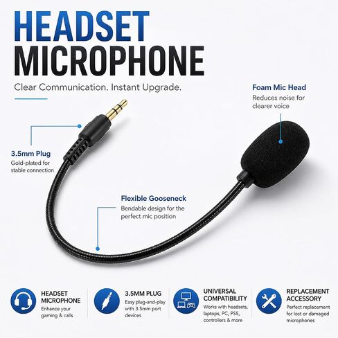 Headset Microphone, 3.5mm Plug, Adjustable 360 Degrees Bendable Jack, Black, for Gaming Headsets, Mic Headsets Accessories in Kuwait