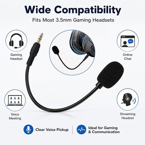 Headset Microphone, 3.5mm Plug, Adjustable 360 Degrees Bendable Jack, Black, for Gaming Headsets, Mic Headsets Accessories in Kuwait