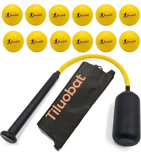 Baseball Swing Trainer Bat with 12 Soft Practice Balls & Carry Bag - Kinetic Chain Hitting Mechanics Tool with Adjustable Grip, Nylon Rope Centrifugal Force Corrector for All Skill Levels in Kuwait
