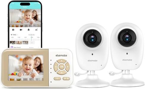 Ebemate Smart Video Baby Monitor مع كاميرا 2 ، عرض 2.8 بوصة مع 1500 قدم طويلة المدى ، واي فاي ON/OFF ، 1080 بكسل NO GLOW NIGH in Kuwait