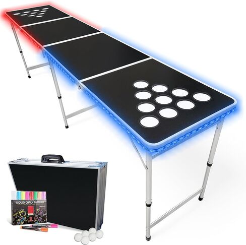 8-Foot Beer Pong Table w/Erasable Surface, Erasable Markers, Beer Pong Balls & Optional Cup Holes & LED Lights (Choose Your Model) in Kuwait