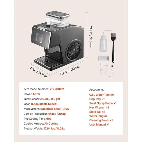 Countertop Shaved Ice Machine, Stainless Steel Blade, 44 lbs/Day, 8 Adjustable Speeds, 0.8L Tank, for Snow Cones and Frozen Drinks in Kuwait