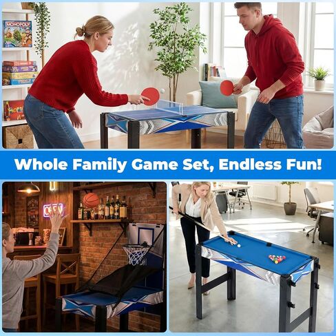 Goplus 6-in-1 Multi Game Table, Combo Game Table w/Basketball, Billiards, Ping Pong, Hockey, Shuffleboard, Bowling, Adults Space Saving Combination Game Table Set for Party, Game Room, Arcade in Kuwait