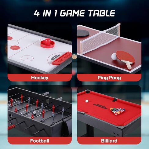 Sports Illustrated - 35" 4-in-1 Multi-Game Table – Foosball, Air Hockey, Table Tennis & Billiards Combo Set with Accessories for Kids, Teens & Family Game Nights in Kuwait