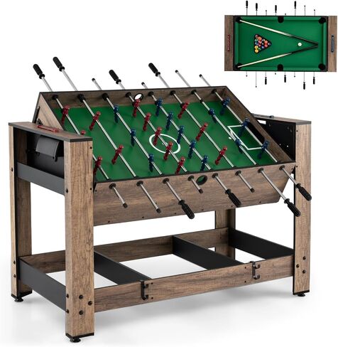 GYMAX Multi Game Table, 48 Inch Foosball & Billiards 2 in 1 Swivel Combo Game Table with 2 Balls, Space-Saving Design for Family Night, Game Room, Party in Kuwait