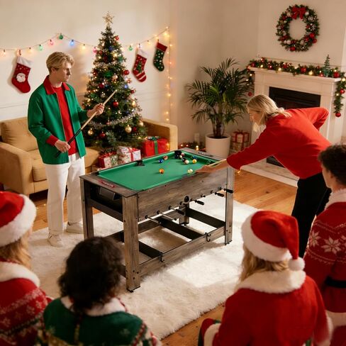 GYMAX Multi Game Table, 48 Inch Foosball & Billiards 2 in 1 Swivel Combo Game Table with 2 Balls, Space-Saving Design for Family Night, Game Room, Party in Kuwait