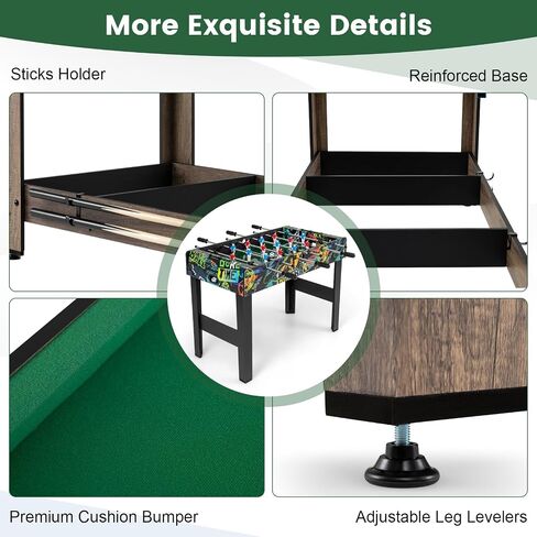 GYMAX Multi Game Table, 48 Inch Foosball & Billiards 2 in 1 Swivel Combo Game Table with 2 Balls, Space-Saving Design for Family Night, Game Room, Party in Kuwait