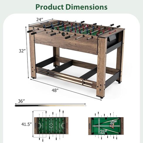 GYMAX Multi Game Table, 48 Inch Foosball & Billiards 2 in 1 Swivel Combo Game Table with 2 Balls, Space-Saving Design for Family Night, Game Room, Party in Kuwait