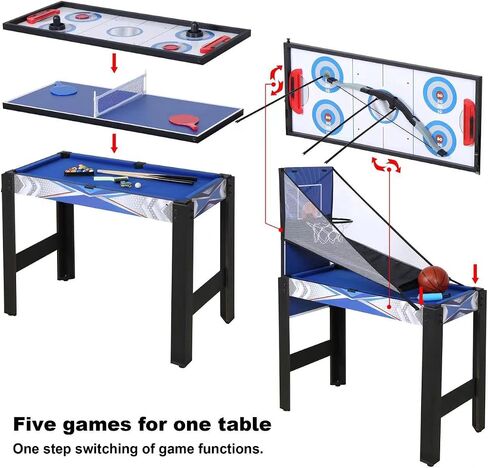 5-in-1 Multi Game Combination Table Set Table Tennis Table, Pool Table, Archery, Slide Hockey, Basketball Shooting for Family Parent-Child Interactive Game Table for Kids in Kuwait