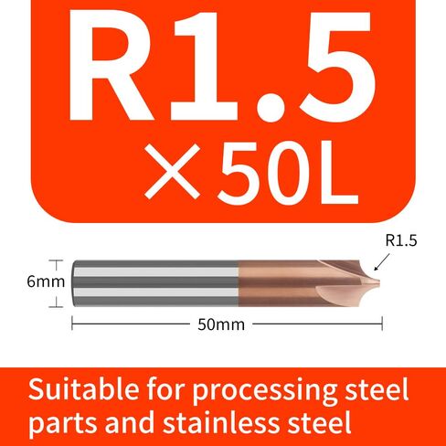 Radius Corner Rounding Cutter End Mill 12mm CNC Carbide Tools R0.3 R1 R2 R3 Inner R Mill Cutter Chamferin -(5pcs R1.5 * 6 * 50) in Saudi Arabia