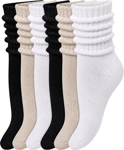 6 Pair Cotton Crew Slouch Socks Womens Scrunch Ribbed Soft Retro Boot Calf Sock in Saudi Arabia