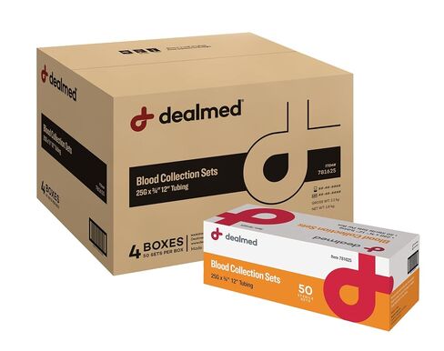 Dealmed Blood Collection Set, 25G x ¾" with 12 in. Sterile Tubing, Winged Butterfly Set with Luer Adapter, Latex‑Free (Case of 200) in Kuwait