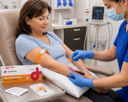 Dealmed Blood Collection Set, 25G x ¾" with 12 in. Sterile Tubing, Winged Butterfly Set with Luer Adapter, Latex‑Free (Case of 200) in Kuwait