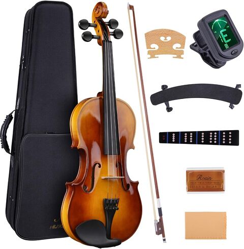 Allset Violin Fiddle Set: 4/4 Polished Violin Kit for Beginners, Acoustic Violin with Hard Case, Solidwood Handmade Starter Kit with Bow, Rosin, Shoulder Rest, Tuner, Strings-Burgundy (yellow, Full) in Saudi Arabia