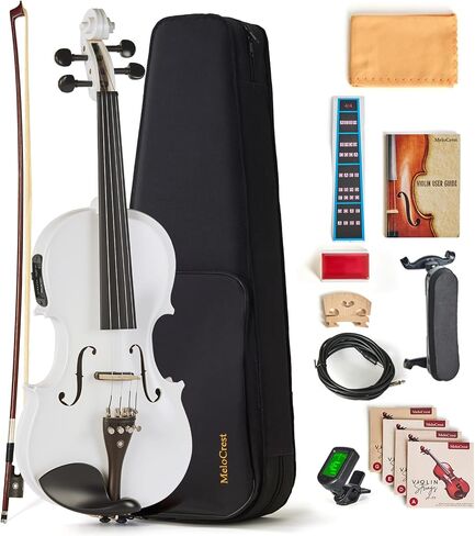 4/4 Acoustic Electric Violin for Amplifier Use, White Finish, Solid Spruce Top with Maple Back, Ebony Fittings, Carbon Fiber Tailpiece, Full Size Starter Kit for Beginners and Adults in Saudi Arabia