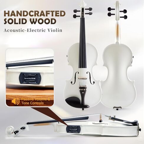 4/4 Acoustic Electric Violin for Amplifier Use, White Finish, Solid Spruce Top with Maple Back, Ebony Fittings, Carbon Fiber Tailpiece, Full Size Starter Kit for Beginners and Adults in Saudi Arabia