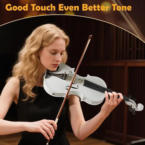4/4 Acoustic Electric Violin for Amplifier Use, White Finish, Solid Spruce Top with Maple Back, Ebony Fittings, Carbon Fiber Tailpiece, Full Size Starter Kit for Beginners and Adults in Saudi Arabia