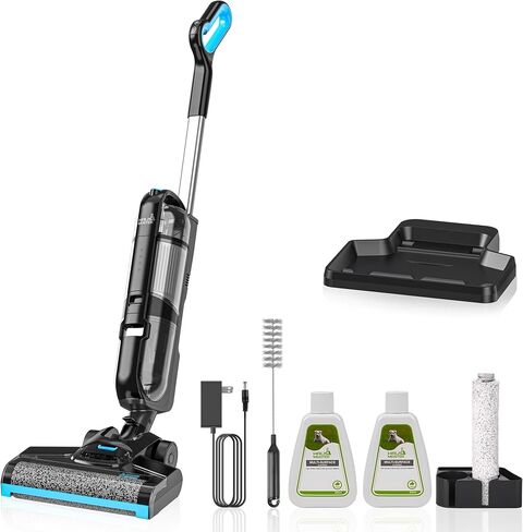 غسالة الأرضيات اللاسلكية HAUSMEISTER Hydroflex Pro Max، ممسحة كهربائية رطبة وجافة بقوة 30 كيلو باسكال مع قاعدة للتنظيف الذاتي، مجموعة مكنسة كهربائية وممسحة للأرضيات الصلبة وشعر الحيوانات الأليفة، وقت تشغيل 40 دقيقة in Kuwait