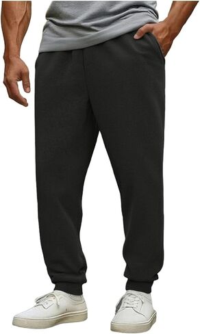 Cotton Sweatpants Men Fleece Workout Joggers Casual Elastic Waist Lounge Pants Teen Boys Running School Sports Pants in Kuwait
