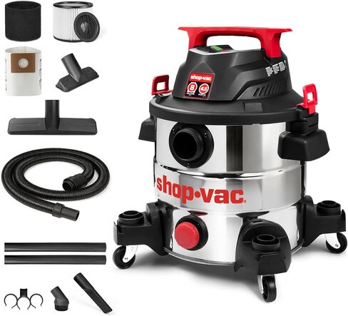 Shop-Vac 8 Gallon 4.5 Peak HP Wet/Dry Vacuum, Stainless Steel Tank, Portable with Drain Port, Blower Port, Hose and Accessories for Garage, Workshop, Jobsite, and Patio in Kuwait