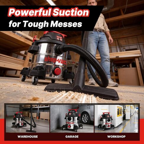 Shop-Vac 8 Gallon 4.5 Peak HP Wet/Dry Vacuum, Stainless Steel Tank, Portable with Drain Port, Blower Port, Hose and Accessories for Garage, Workshop, Jobsite, and Patio in Kuwait