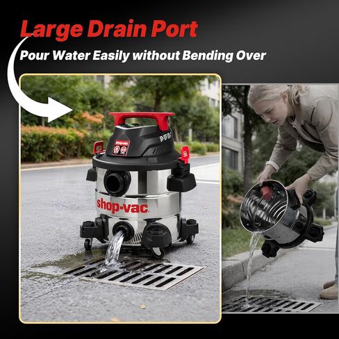 Shop-Vac 8 Gallon 4.5 Peak HP Wet/Dry Vacuum, Stainless Steel Tank, Portable with Drain Port, Blower Port, Hose and Accessories for Garage, Workshop, Jobsite, and Patio in Kuwait