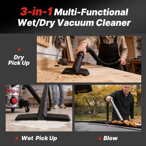 Shop-Vac 8 Gallon 4.5 Peak HP Wet/Dry Vacuum, Stainless Steel Tank, Portable with Drain Port, Blower Port, Hose and Accessories for Garage, Workshop, Jobsite, and Patio in Kuwait