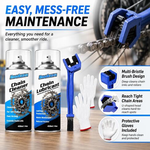Chain Cleaner Kit for Motorcycle & Bicycle, with Chain Cleaner & Lube, Brushes, Gloves, Tools – Complete Cleaning & Lubricating Set for All Bikes, Street Bikes, Karts, Smooth Drive Train in Kuwait