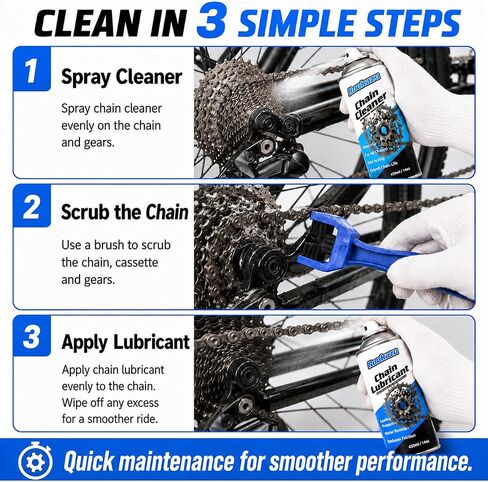 Chain Cleaner Kit for Motorcycle & Bicycle, with Chain Cleaner & Lube, Brushes, Gloves, Tools – Complete Cleaning & Lubricating Set for All Bikes, Street Bikes, Karts, Smooth Drive Train in Kuwait