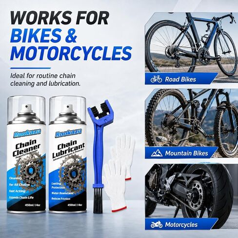 Chain Cleaner Kit for Motorcycle & Bicycle, with Chain Cleaner & Lube, Brushes, Gloves, Tools – Complete Cleaning & Lubricating Set for All Bikes, Street Bikes, Karts, Smooth Drive Train in Kuwait