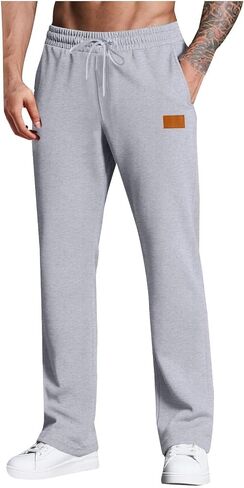 Mens Jogger Sweatpants Drawstring Open Bottoms Joggers for Men Teen Boys Active Running Gym Sweats Pants Relaxed Fit in Kuwait