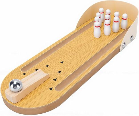 EVGATSAUTO Tabletop Mini Bowling Game Set Wooden Desktop Bowling Alley 30 X 10cm with 10 Pins and Metal Ball Portable Desk Toy for Adults Teens Office Home in Kuwait
