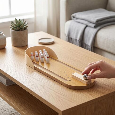 Mini Bowling Set, Tabletop Bowling Game Wooden Synthetic Desktop Alley with 10 Pins Ramp, Finger Stress Relief Roller for Adults Teens Break Room in Kuwait