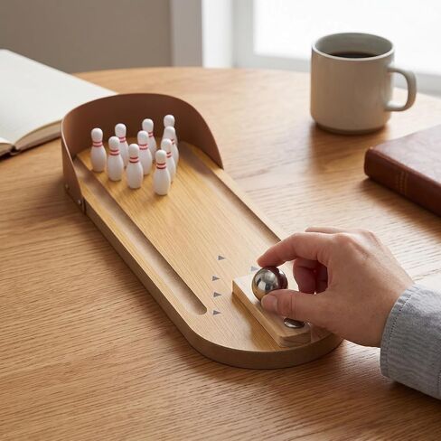 Mini Bowling Set, Tabletop Bowling Game Wooden Synthetic Desktop Alley with 10 Pins Ramp, Finger Stress Relief Roller for Adults Teens Break Room in Kuwait
