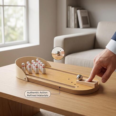 Mini Bowling Set, Tabletop Bowling Game Wooden Synthetic Desktop Alley with 10 Pins Ramp, Finger Stress Relief Roller for Adults Teens Break Room in Kuwait