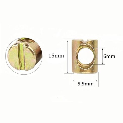 NACX M6 x 15mm Slotted Barrel Nuts Cross Dowel Slotted Nuts, 25Pcs in Kuwait