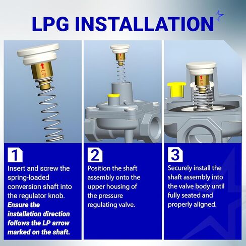BlueStars 1/2" Gas Pressure Regulator, Adjustable Natural Gas and Liquefied Interchange Pressure Regulator with 2 Brass 1/2" NPT Conversion Adapters for NG/LPG Applications Grill, Heater, Oven, Stove in Kuwait