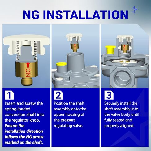 BlueStars 1/2" Gas Pressure Regulator, Adjustable Natural Gas and Liquefied Interchange Pressure Regulator with 2 Brass 1/2" NPT Conversion Adapters for NG/LPG Applications Grill, Heater, Oven, Stove in Kuwait
