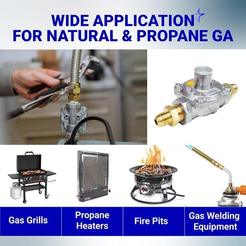 BlueStars 1/2" Gas Pressure Regulator, Adjustable Natural Gas and Liquefied Interchange Pressure Regulator with 2 Brass 1/2" NPT Conversion Adapters for NG/LPG Applications Grill, Heater, Oven, Stove in Kuwait