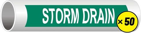 ComplianceSigns.com Storm Drain (White Legend On Green Background) ASME A13.1 Pipe Label Decal, 12x2.5 in. 50-Pack Vinyl in Kuwait