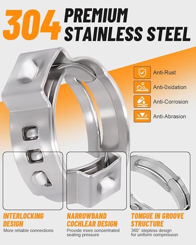 760PCS Single Ear Hose Clamp Kit 20 Sizes 5.3-36.1mm 304 Stainless Steel Stepless Crimp Hose Clamps Assortment with Ear Clamp Pincer and Pipe Cutter for Auto/Fuel Line/Plumbing/Home Appliance in Kuwait